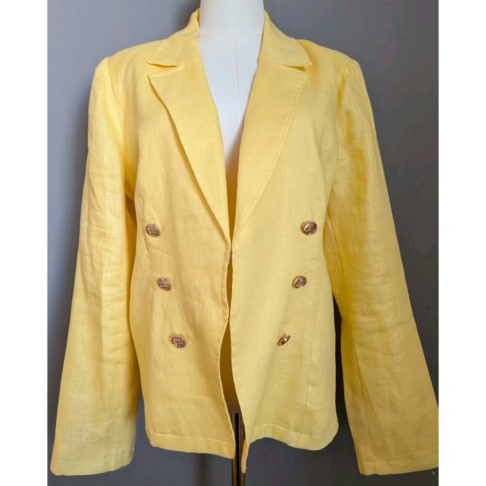 Boston Proper Yellow Linen Blazer Jacket Sz 14 Gold Buttons Old Money Coastal